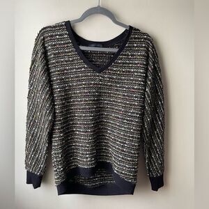 Sanctuary Black and Multicolor V-Neck Sweater